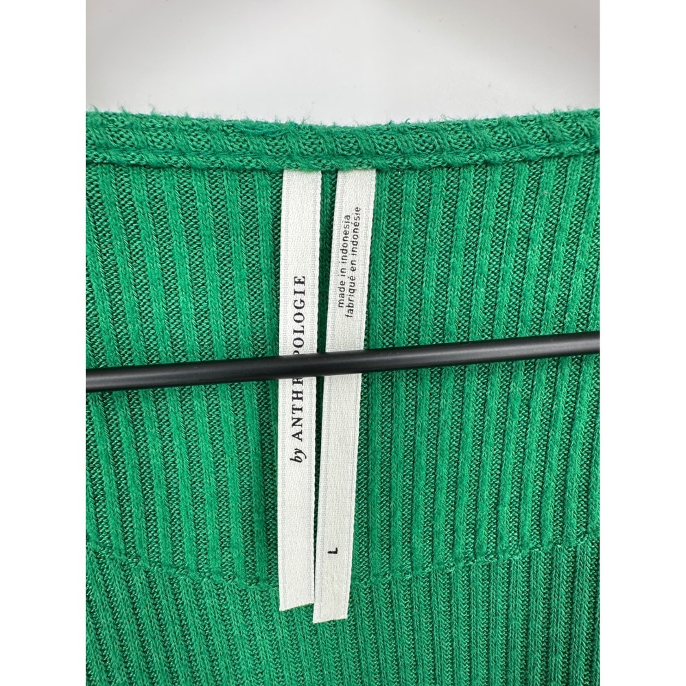 Anthropologie Top Womens Large Green Ribbed Surplice Balloon Work Office - Picture 4 of 9